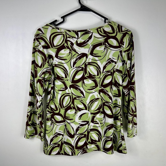Y2K Womens Abstract Print Top Size S Green Brown White 3/4 Sleeve 90s - Picture 4 of 4